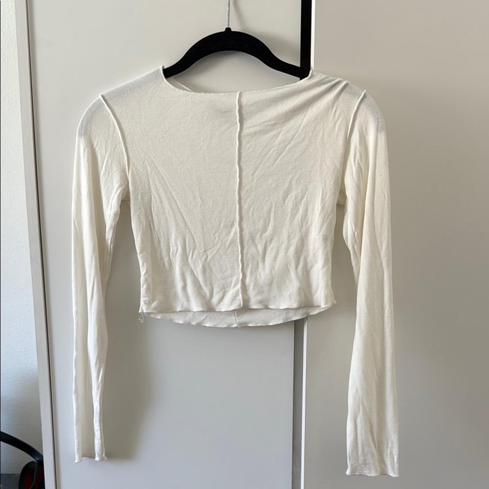 ZARA / Cropped White Fitted Knit Long Sleeve Top - S